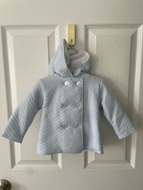 Kissy Kissy Light Blue Hooded Baby Jacket - Double-Breasted Cozy Coat 6-9 months